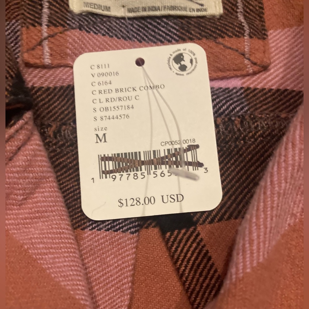 Free People Izzy Plaid Flannel Cargo Shirt In Red Brick Combo - Picture 6 of 7